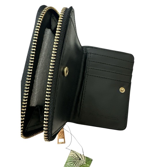 New Badgley Mischka Wallet Black Zipper Monogram Vegan Leather Glam Designer - Picture 5 of 9